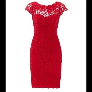 Red Monique Lhuillier Lace Dress
